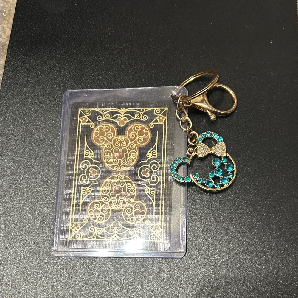 Gold and Teal Keychain with Card and Holder - Picture 1 of 3
